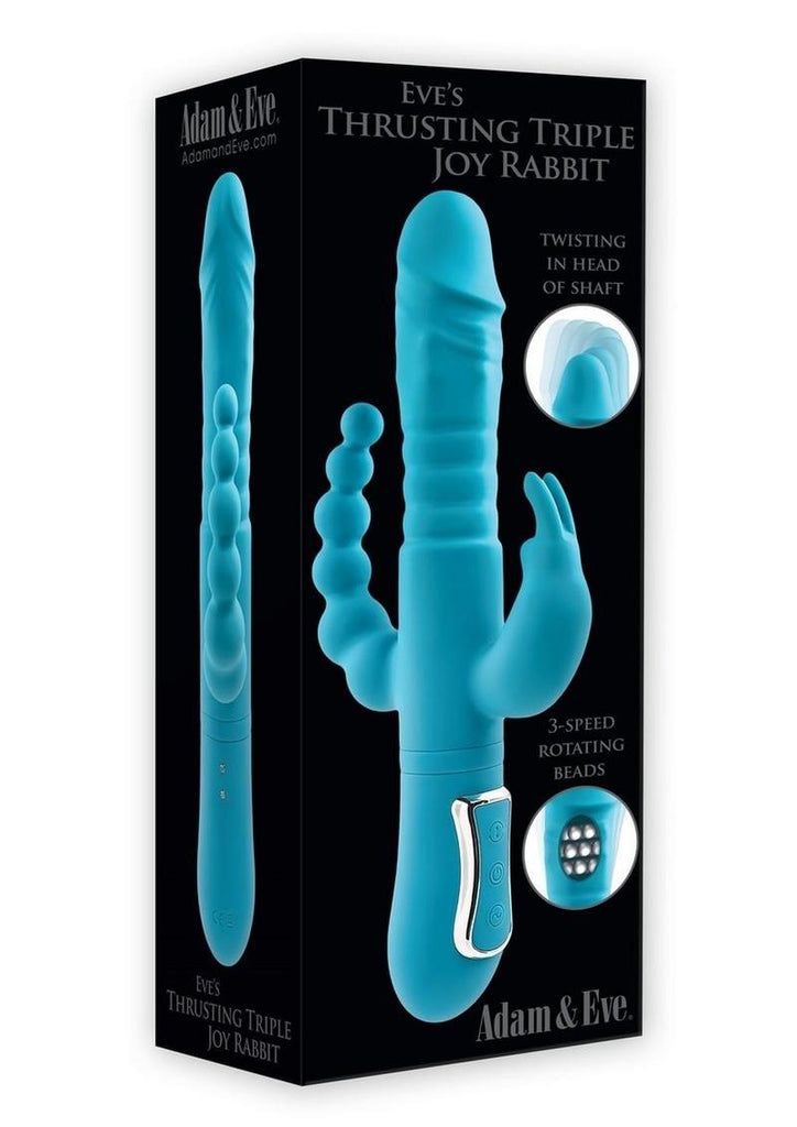 Adam and Eve - Eve's Thrusting Triple Joy Rechargeable Silicone Rabbit - Blue
