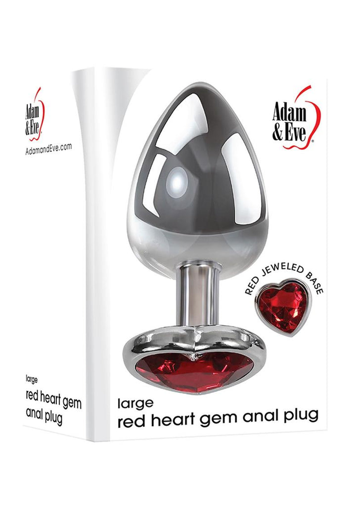 Adam and Eve Heart Gem Anal Plug - Metal/Red/Silver - Large