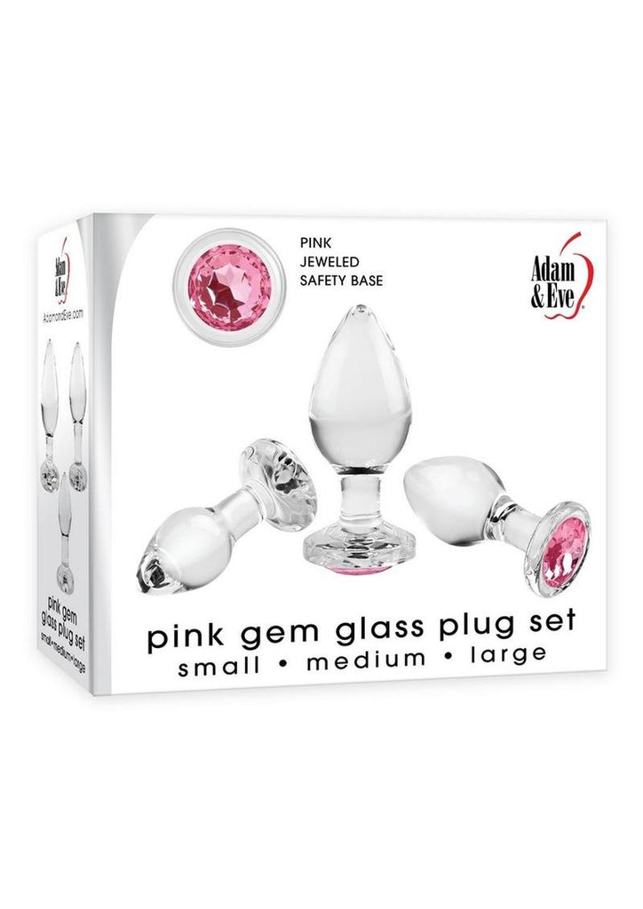 Adam and Eve Pink Gem Glass Plug - Pink - 3 Piece/Set