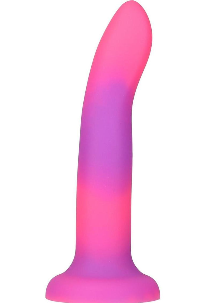 Addiction Rave Silicone Glow In The Dark Dildo - Glow In The Dark/Pink/Purple - 8in