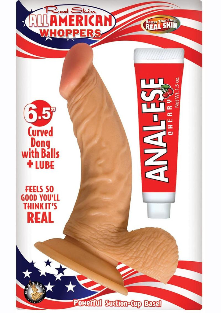 All American Whoppers Curve Dildo with Balls - Flesh/Vanilla - 6.5in