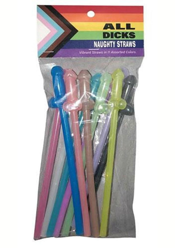 All Dicks Naughty Straws - Assorted Colors/Rainbow - 11 Per Pack