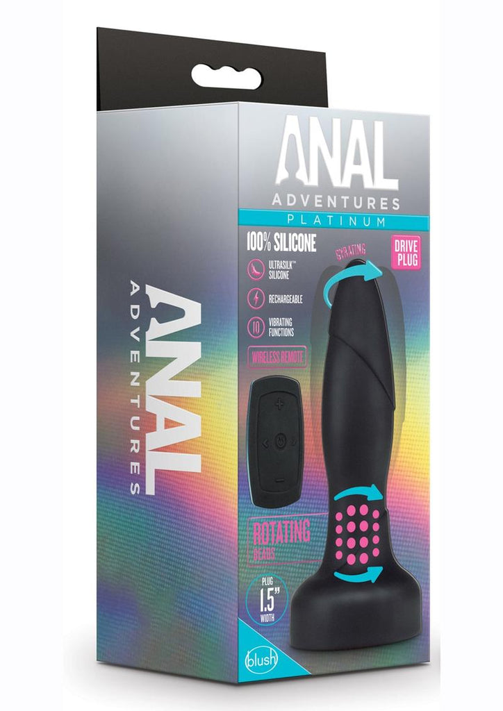Anal Adventure Platinum Drive Butt Plug Silicone Rechargeable with Remote Control - Black