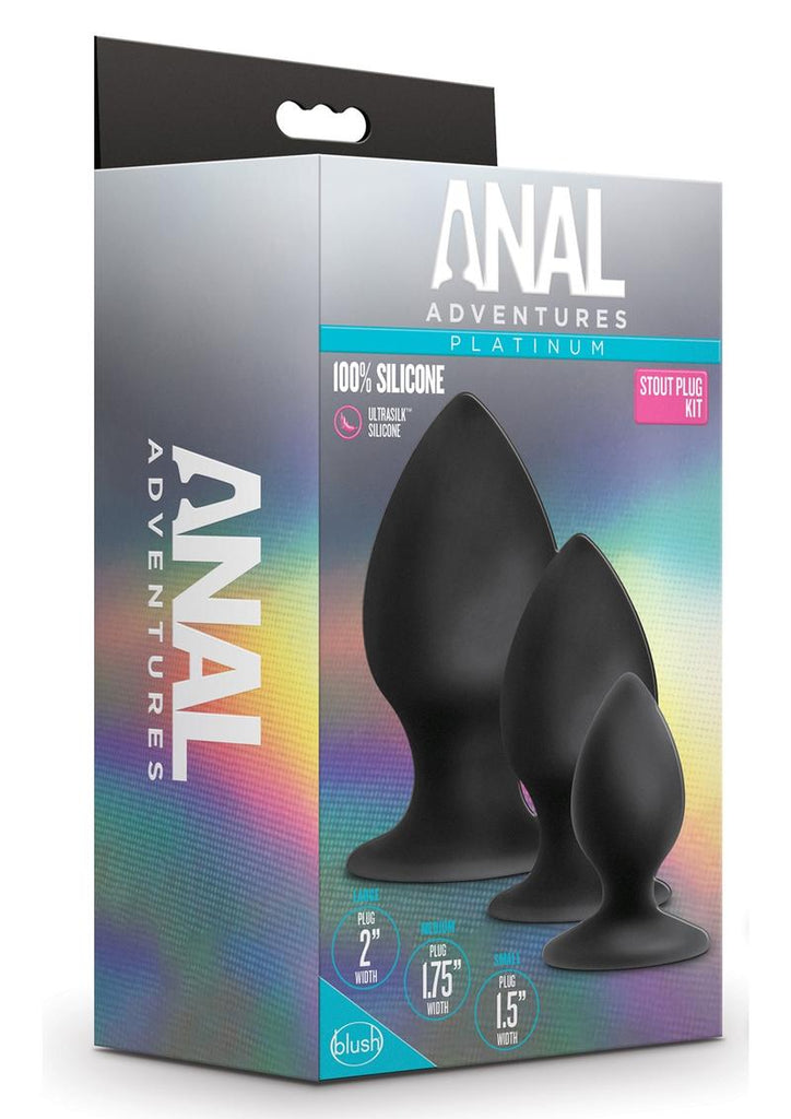 Anal Adventures Platinum Silicone Anal Stout Anal Plug Kit - Black - Set Of 3