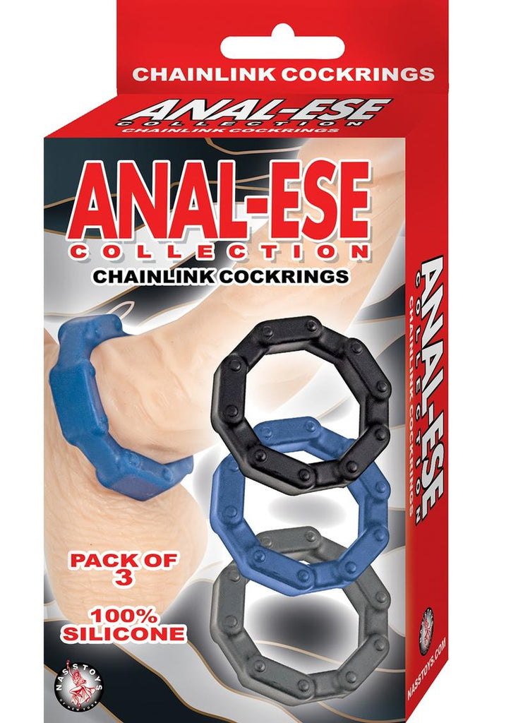 Anal-Ese Collection Chainlink Silicone Cock Rings - Assorted Colors/Multicolor - 3 Pack