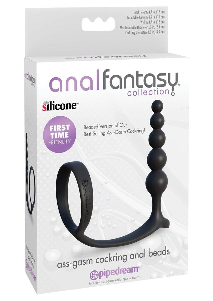 Anal Fantasy Collection Ass-Gasm Silicone Cockring Anal Beads - Black