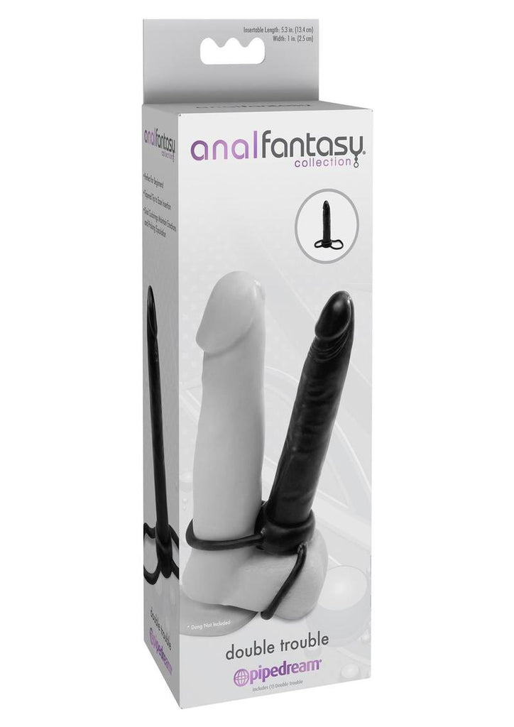 Anal Fantasy Collection Double Trouble Strap-On Cockring - Black - 5.3in