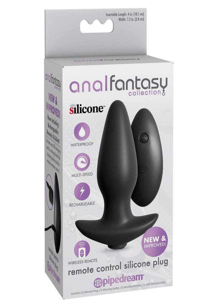 Anal Fantasy Collection Remote Control Silicone Plug Waterproof - Black - 4in
