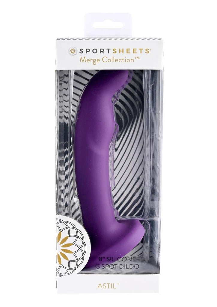 Astil Silicone Curved Dildo with Suction Cup - Purple - 8in