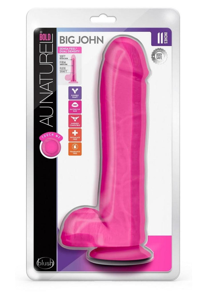 Au Naturel Bold Big John Dildo with Suction Cup and Balls - Pink - 11in