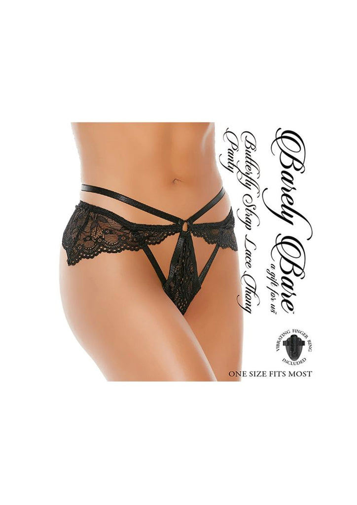 Barely Bare Butterfly Strap Lace Thong Panty - Black - One Size