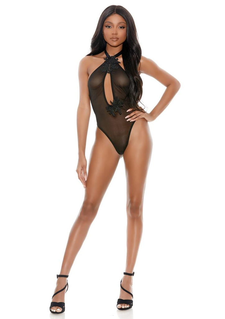 Barely Bare Peek-A-Boo Front Mesh Teddy - Black - One Size
