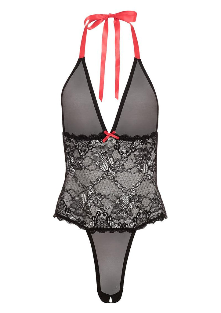Barely Bare V Plunge Lace and Mesh Teddy - Black - One Size