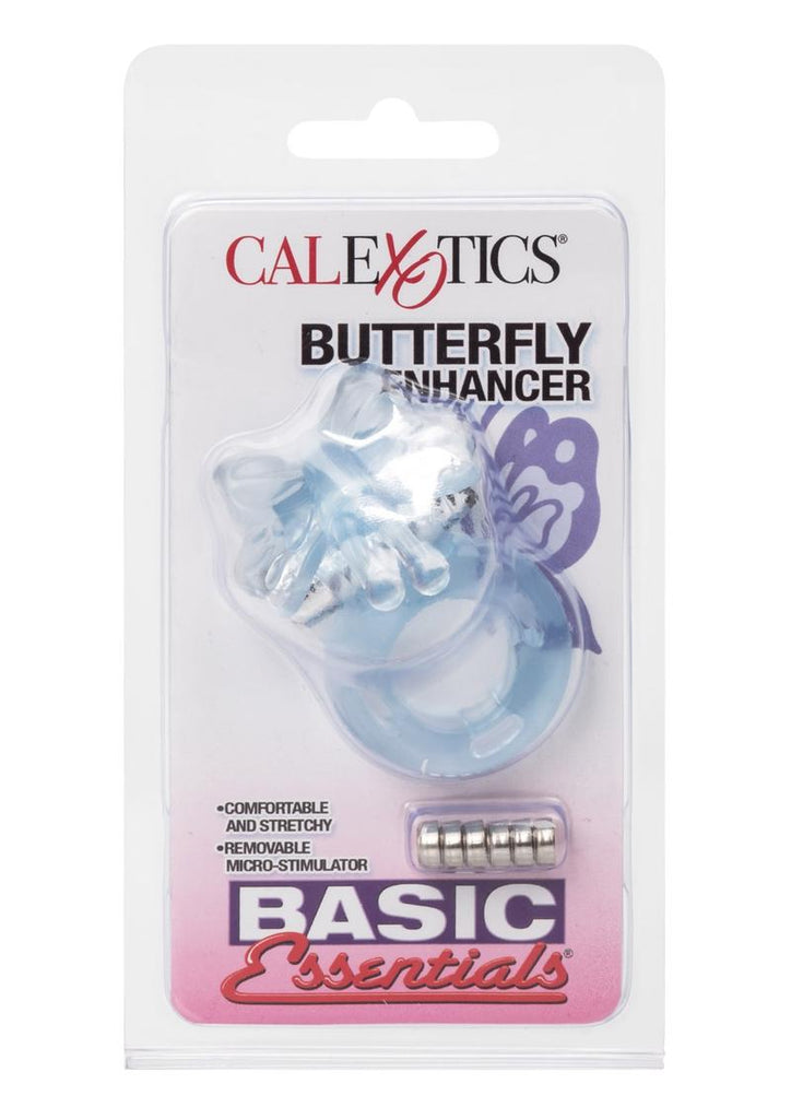 Basic Essentials Butterfly Enhancer Vibrating Cock Ring with Clitoral Stimulation - Blue/Pink