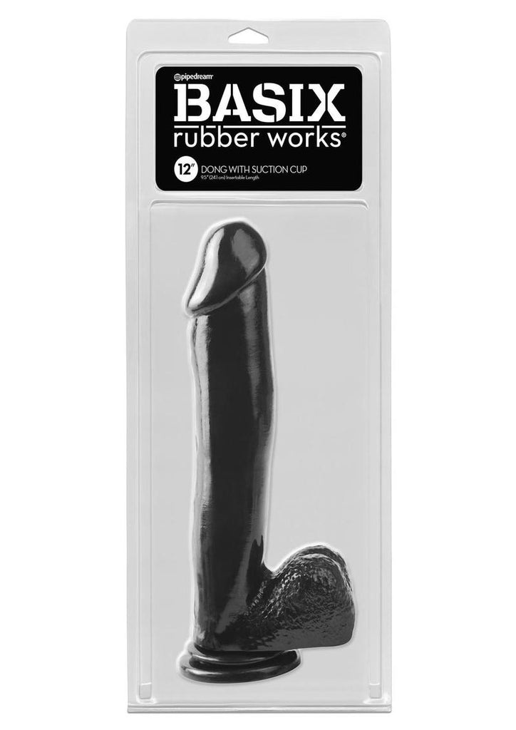 Basix Rubber Works Dong with Suction Cup - Black - 12in
