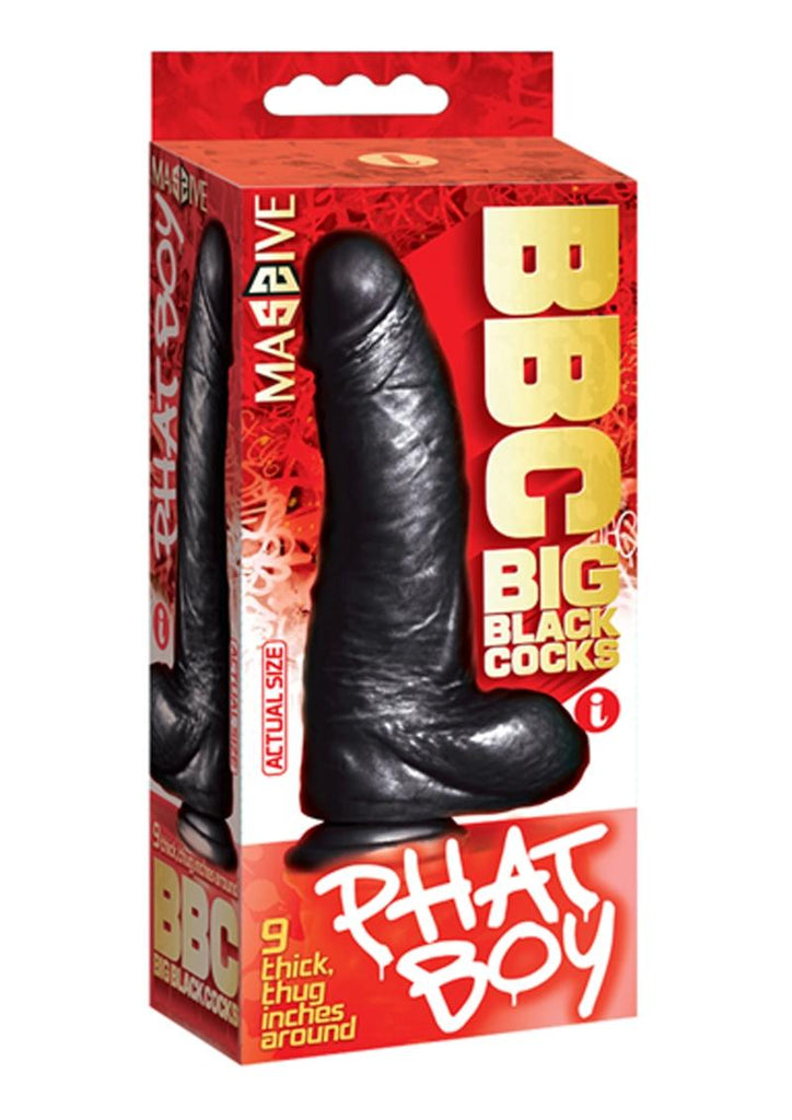 BBC Big Black Cock Phat Boy Realistic Dildo with Balls - Black - 10in