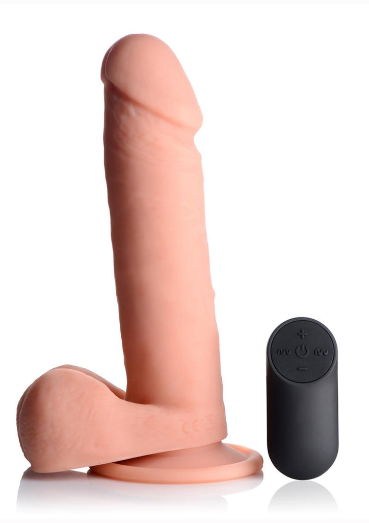 Big Shot Silicone Vibrating Remote Control Rechargeable Dildo with Balls - Vanilla - 8in