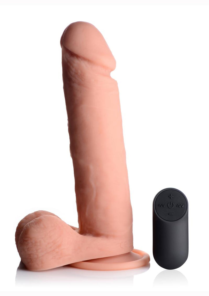 Big Shot Silicone Vibrating Remote Control Rechargeable Dildo with Balls - Vanilla - 9in