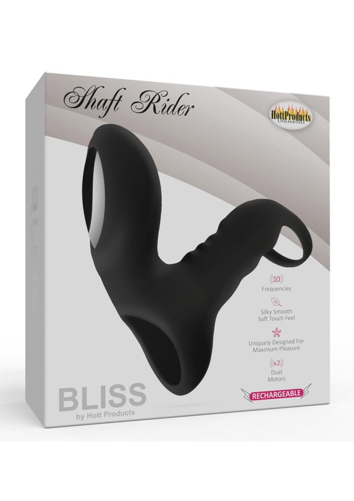 Bliss Shaft Rider Rechargeable Multi Speed Vibrating Cockring - Black
