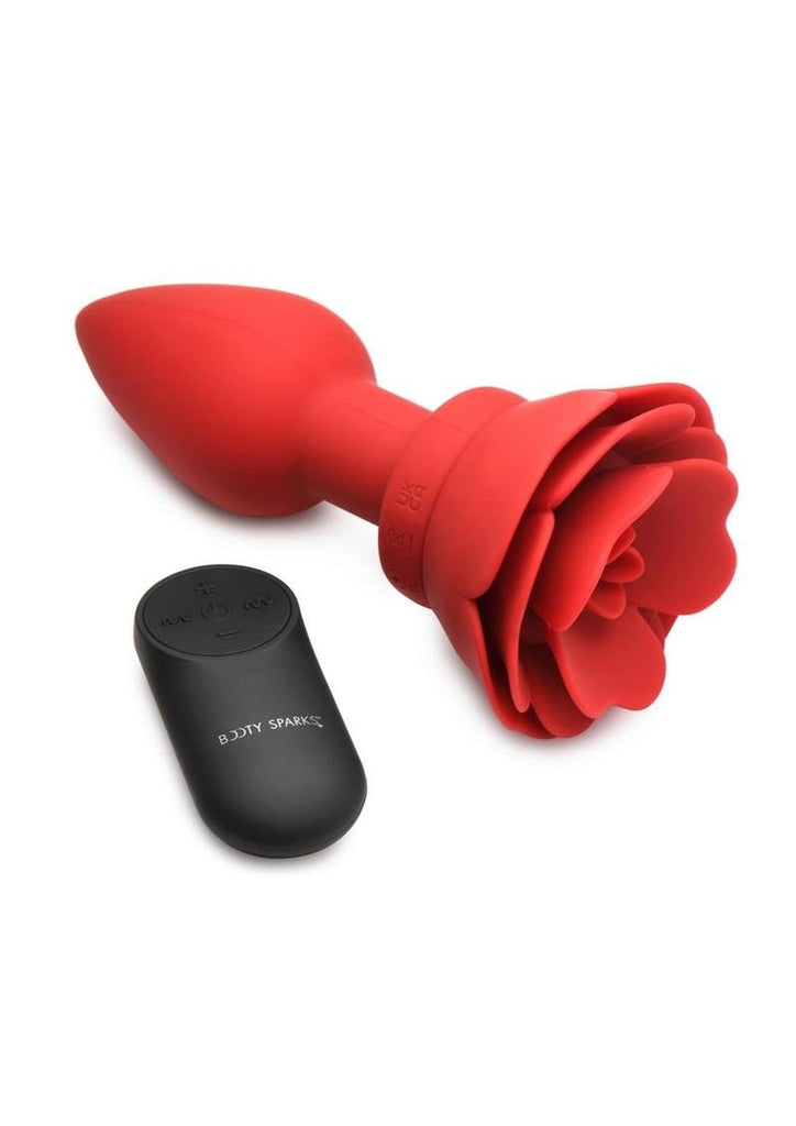 Booty Sparks 28x Rechargeable Silicone Vibrating Rose Anal Plug with Remote Control - Red - Large