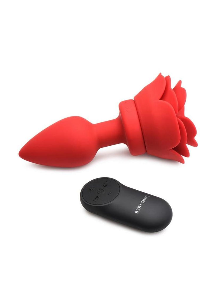 Booty Sparks 28x Rechargeable Silicone Vibrating Rose Anal Plug with Remote Control - Red - Medium