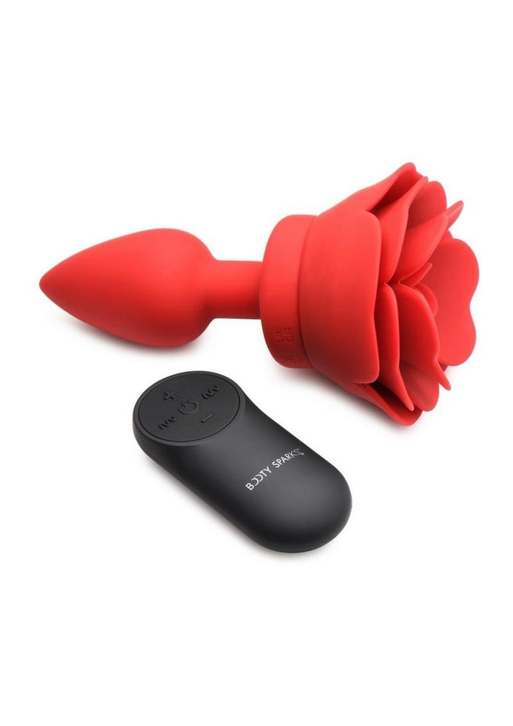 Booty Sparks 28x Rechargeable Silicone Vibrating Rose Anal Plug with Remote Control - Red - Small