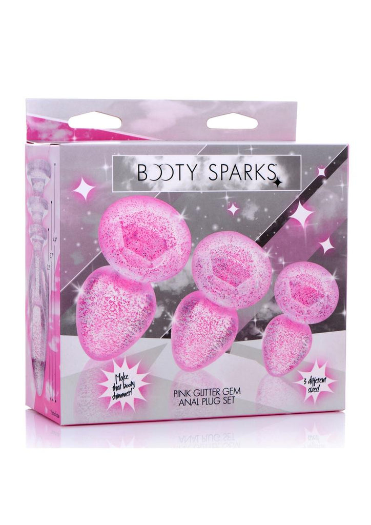 Booty Sparks Glitter Gem Anal Plug - Pink - Large/Medium/Small - 3pc/Set