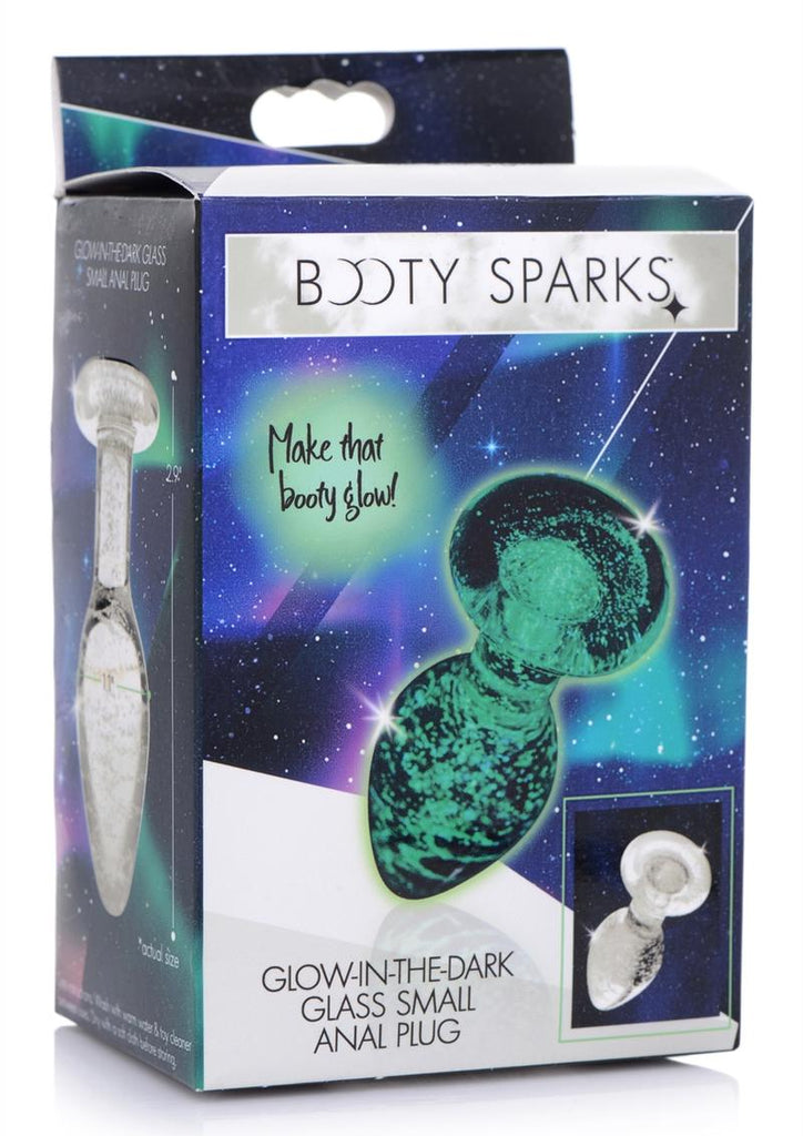 Booty Sparks Glow In The Dark Glass Anal Plug - Clear/Glow In The Dark - Small