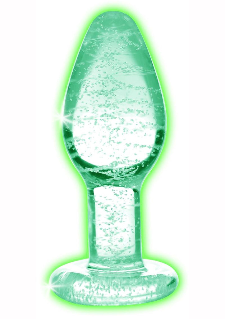 Booty Sparks Glow In The Dark Glass Anal Plug - Clear/Glow In The Dark - Small