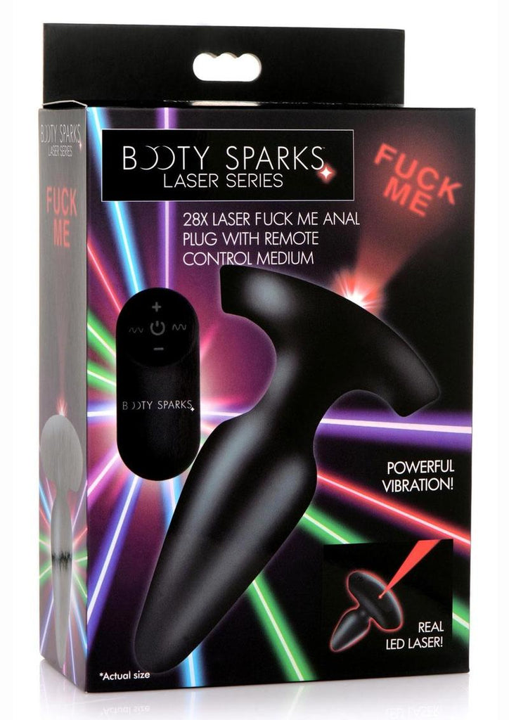 Booty Sparks Laser F... Me Rechargeable Silicone Anal Plug with Remote Control - Medium - Black with Red Light - Black - Medium