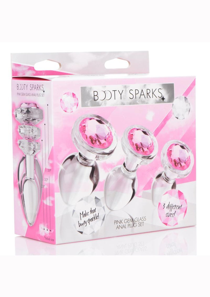 Booty Sparks Pink Gem Glass Anal Plug - Pink - 3 Pieces/Set