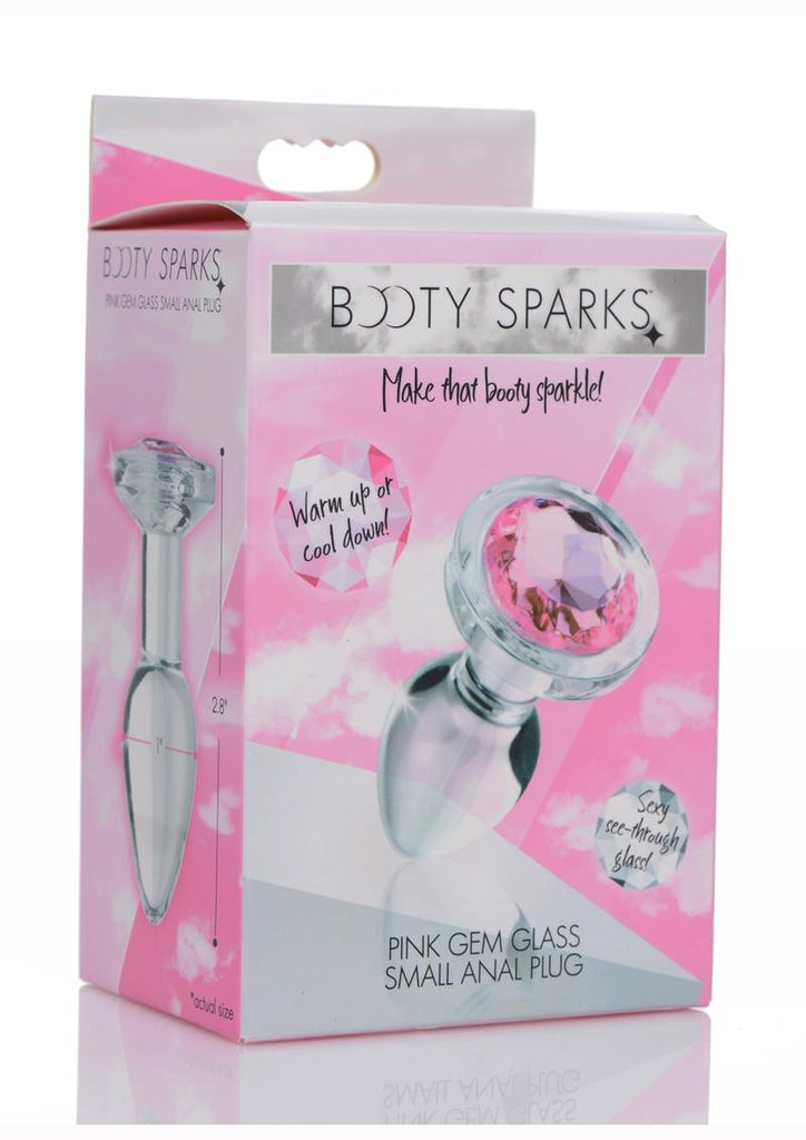 Booty Sparks Pink Gem Glass Anal Plug - Pink - Small