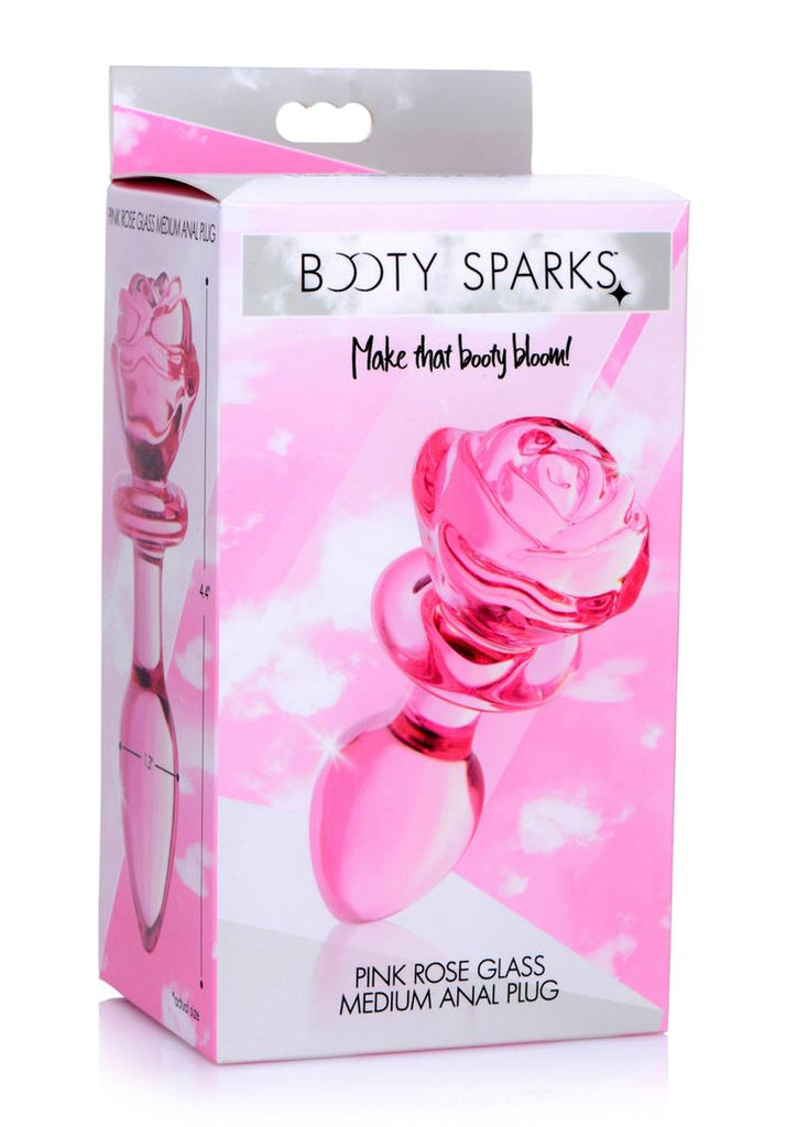 Booty Sparks Pink Rose Glass Anal Plug - Pink - Medium