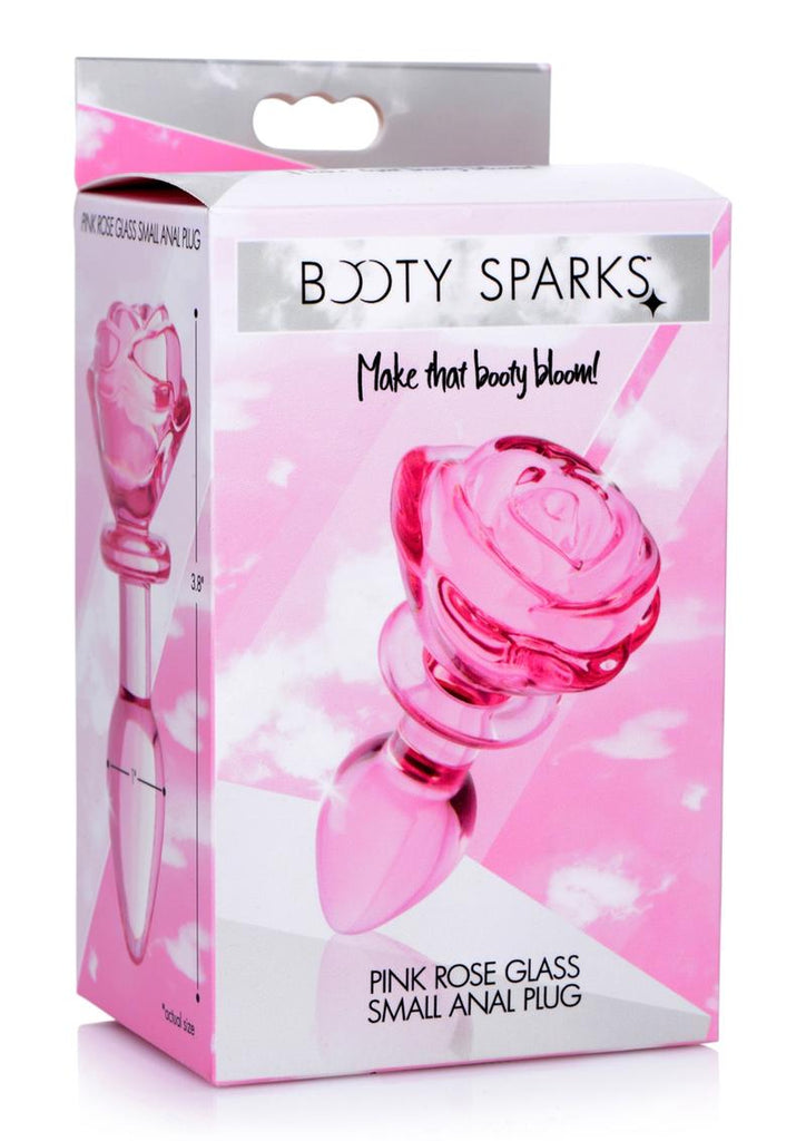 Booty Sparks Pink Rose Glass Anal Plug - Pink - Small