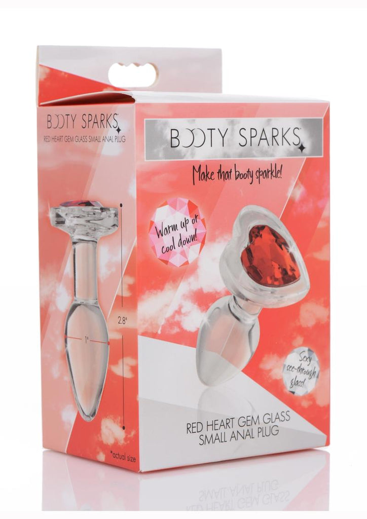 Booty Sparks Red Heart Glass Anal Plug - Clear/Red - Small