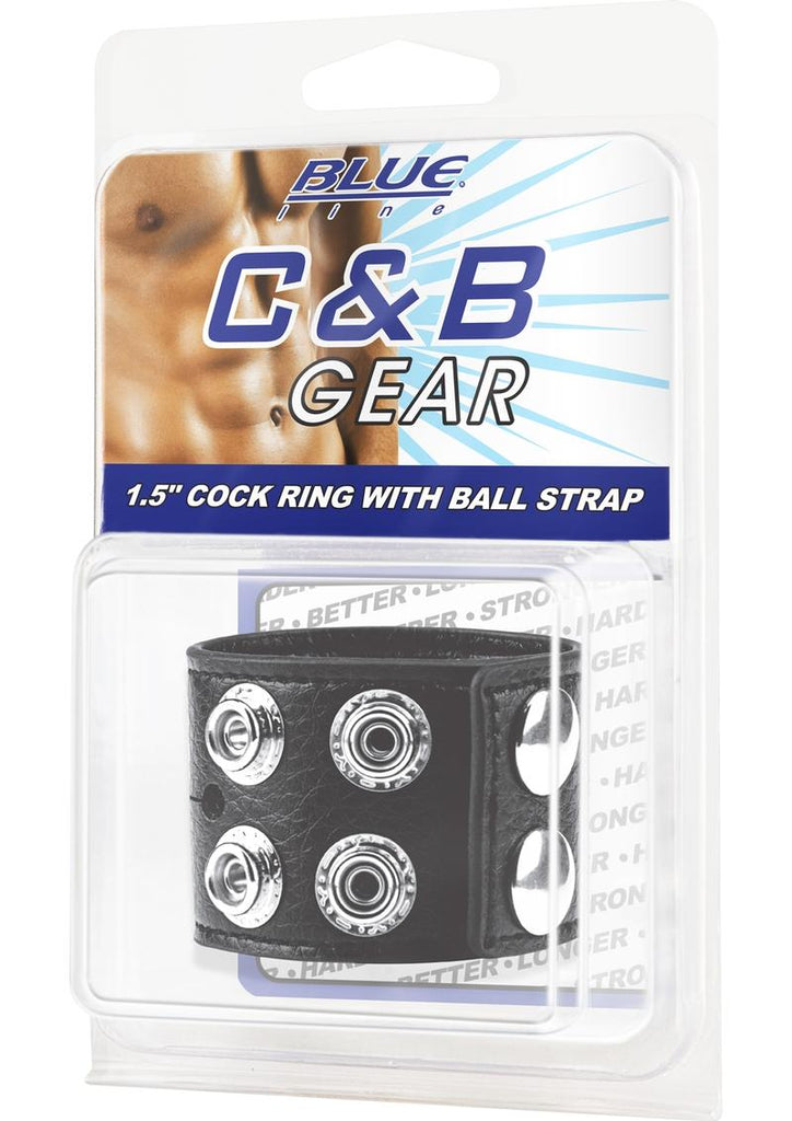 C and B Gear Cock Ring with Ball Strap - Black - 1.5in
