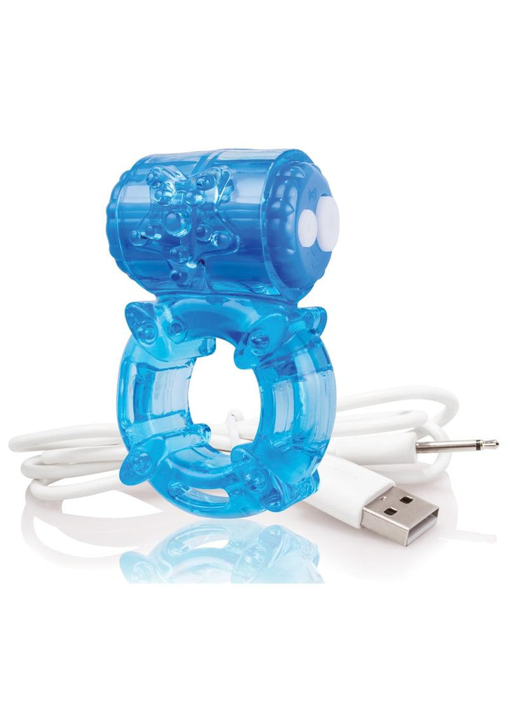 Charged Bigo Rechargeable Vibe Ring Waterproof Cock Ring - Blue