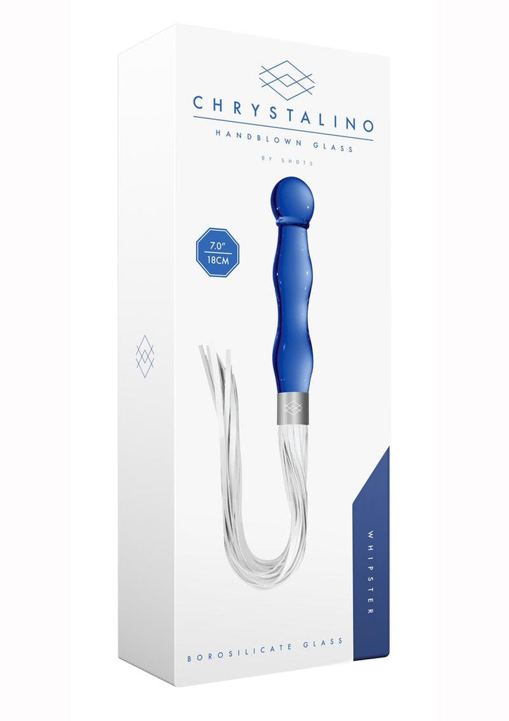 Chrystalino Whipster Glass Dildo with Whip - Blue/White - 7in