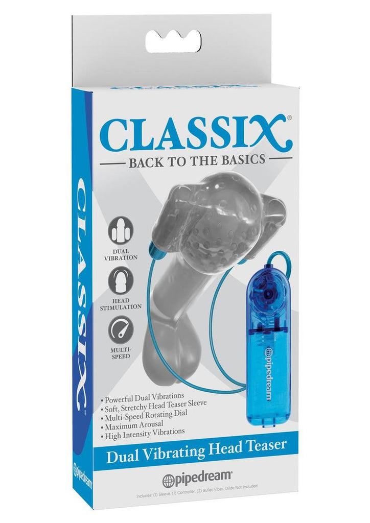 Classix Dual Vibrating Head Teaser with Remote Control - Blue/Clear