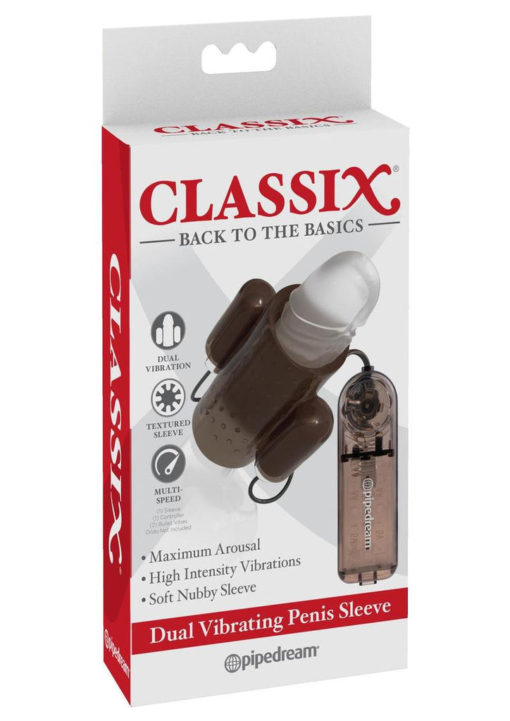 Classix Dual Vibrating Textured Penis Sleeve with Remote Control - Clear/Smoke