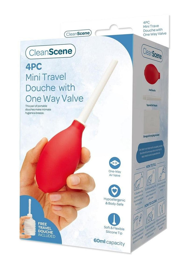 Cleanscene Mini Travel Douche Set with One Way Valve - Red/White - 4 Piece