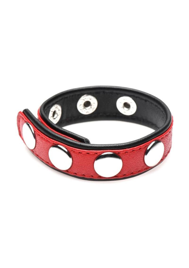 Cock Gear Leather Speed Snap Cock Ring - Metal/Red