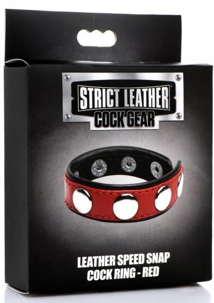 Cock Gear Leather Speed Snap Cock Ring - Metal/Red