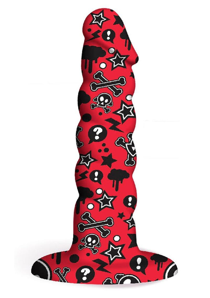 Collage Goth Girl Twisted Silicone Dildo - Red