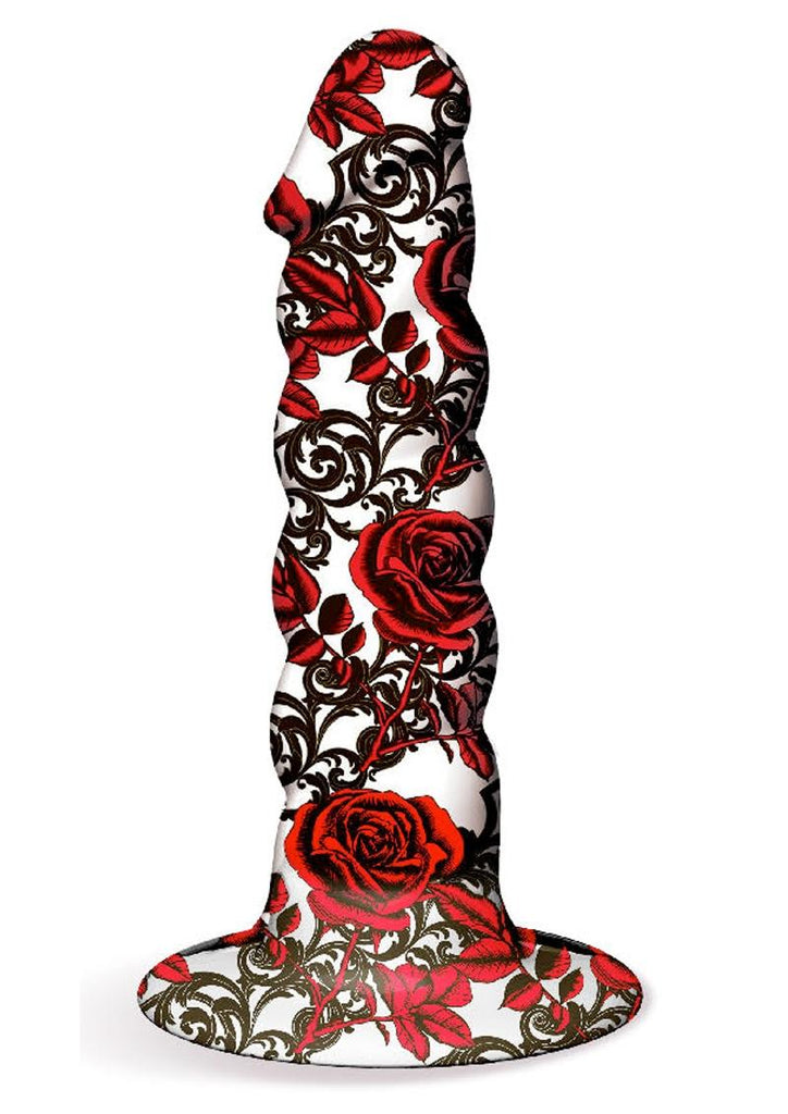 Collage Iron Rose Twisted Silicone Dildo - Red/White