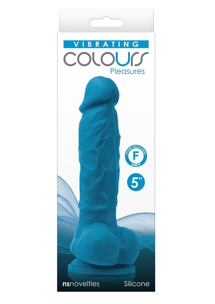 Colours Pleasures Silicone Vibrating Dildo with Balls - Blue - 5in