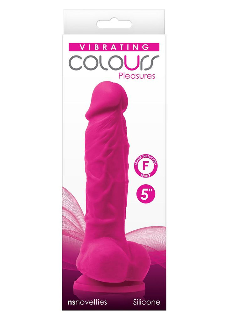 Colours Pleasures Silicone Vibrating Dildo with Balls - Pink - 5in