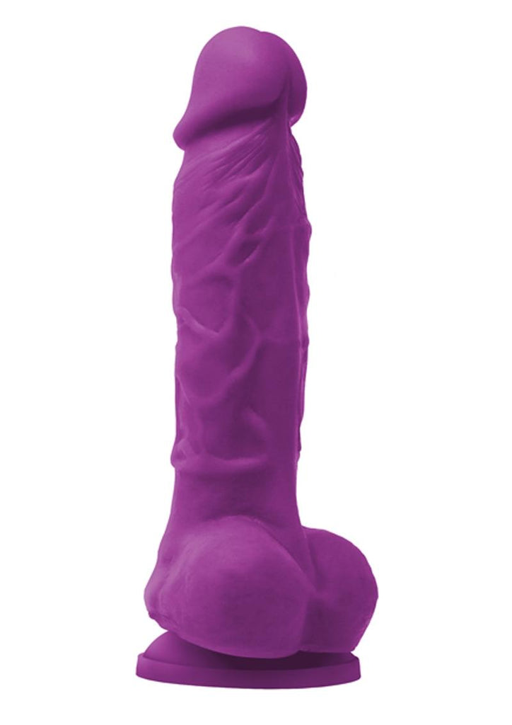 Colours Pleasures Silicone Vibrating Dildo with Balls - Purple - 5in