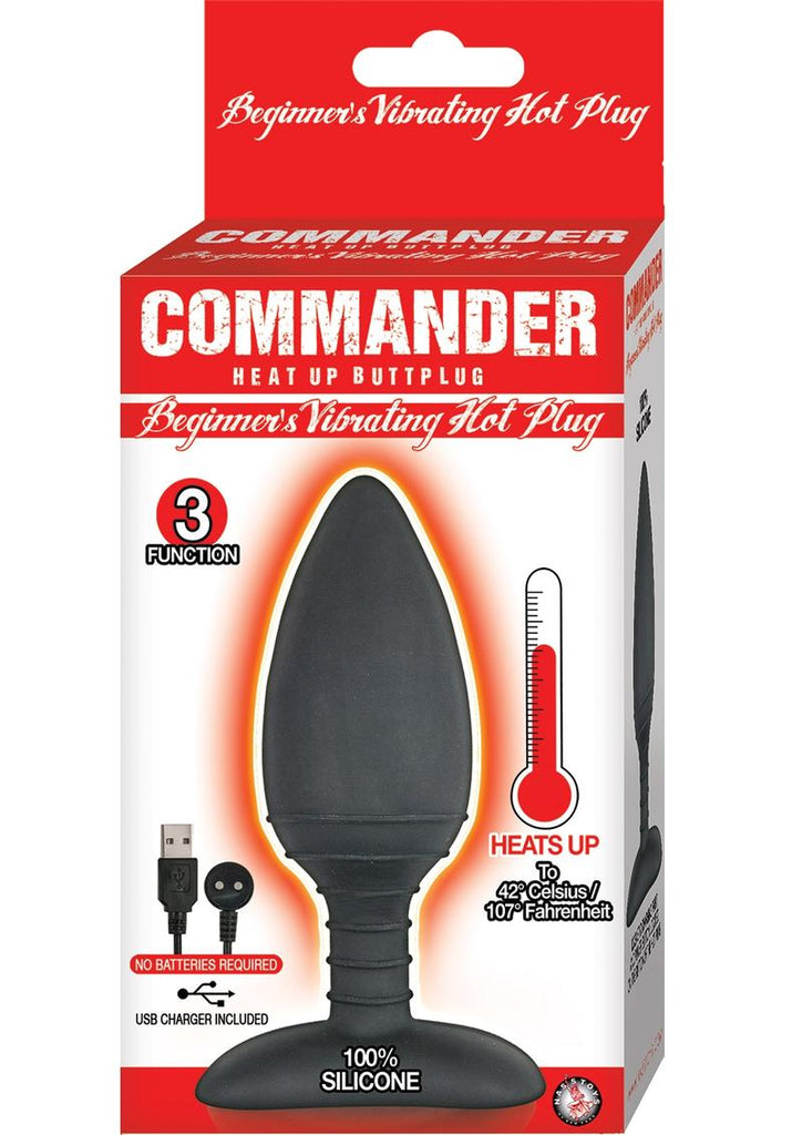 Commander Beginner's Silicone Rechargeable Vibrating Warming Butt Plug - Black