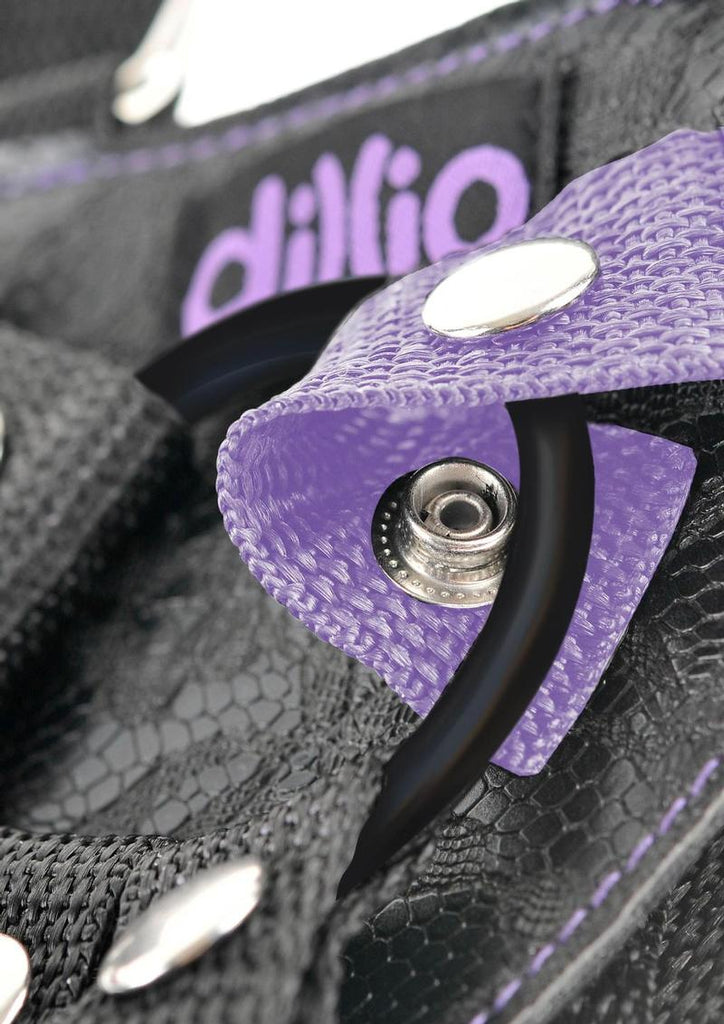 Dillio Strap-On Suspender Harness Set with Silicone Dildo - Black/Purple - 7in